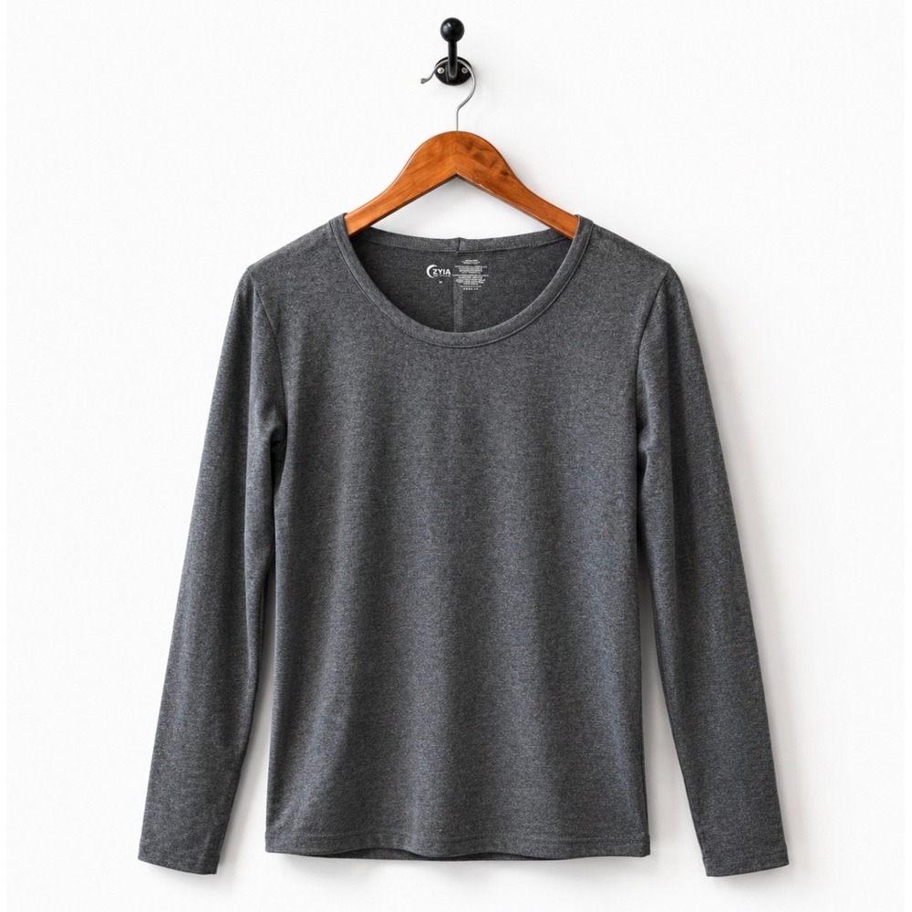 ZYIA Active Heather Performance Long Sleeve Thumbhole Top Size Large Gray